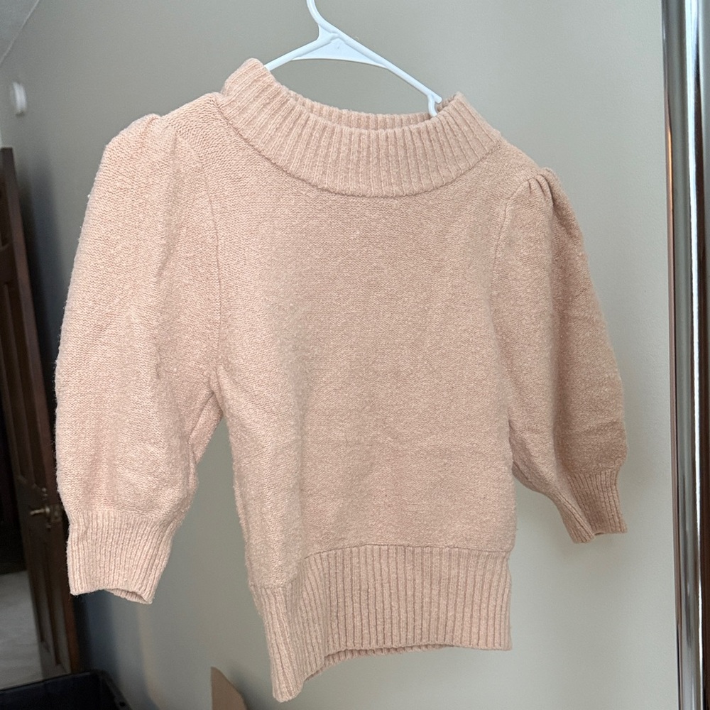 Free People Quarter-sleeve Cream/Peach Knit Sweater
